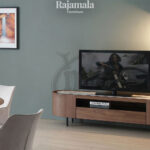 Curved TV Stand Teak Wood Natural Color RM-1