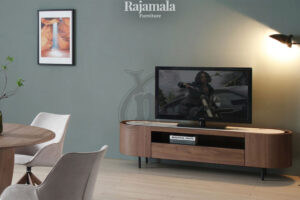 Curved TV Stand Teak Wood Natural Color RM-1
