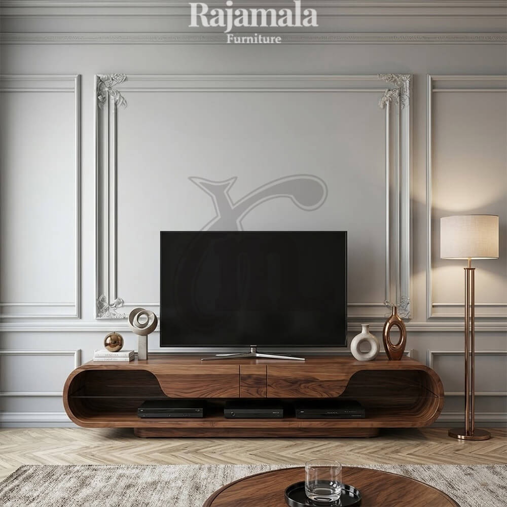 Curved TV Unit Minimalist Natural Solid Wood RM-43.1