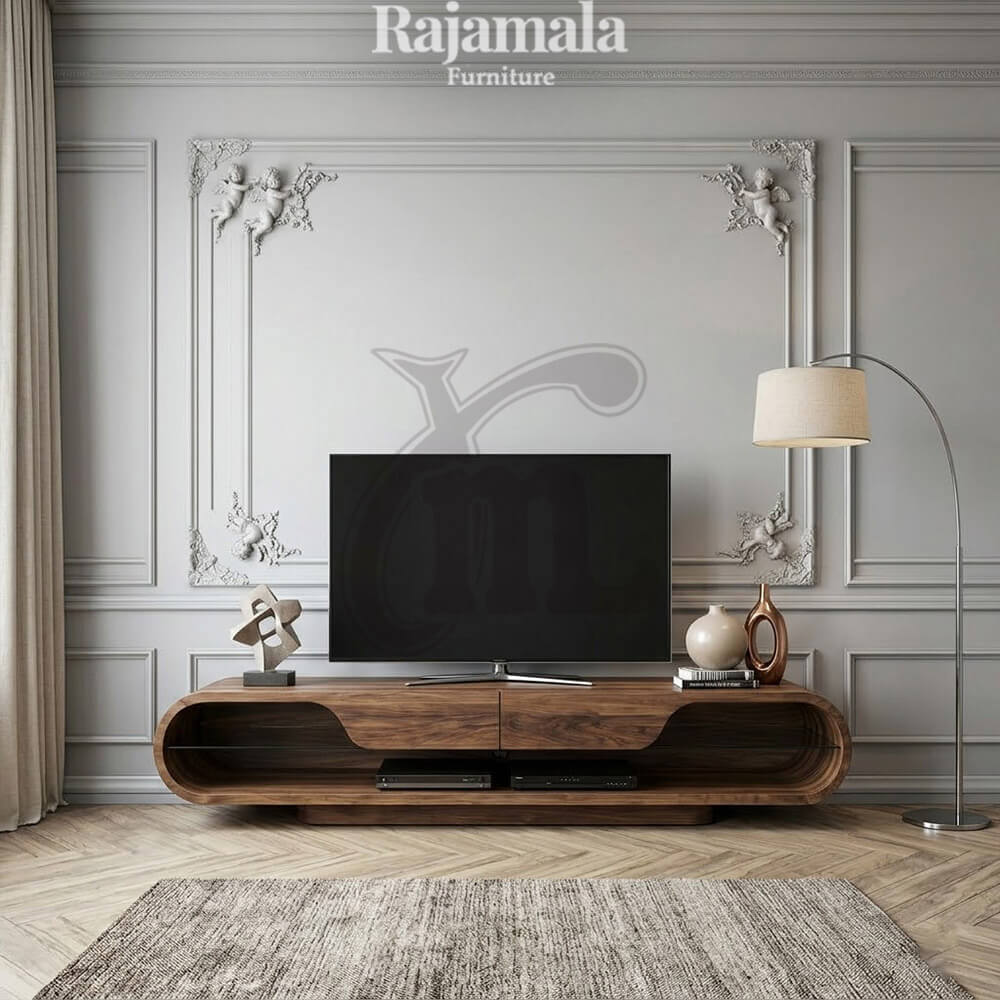 Curved TV Unit Minimalist Natural Solid Wood RM-43 Curved TV Unit Minimalist Natural Solid Wood RM-43