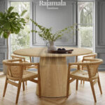 Modern Wooden Dining Table Rounded Natural Walnut RM-33