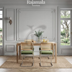 Natural Furnish Dining Table Set With Stainless Cesca Chair RM-36