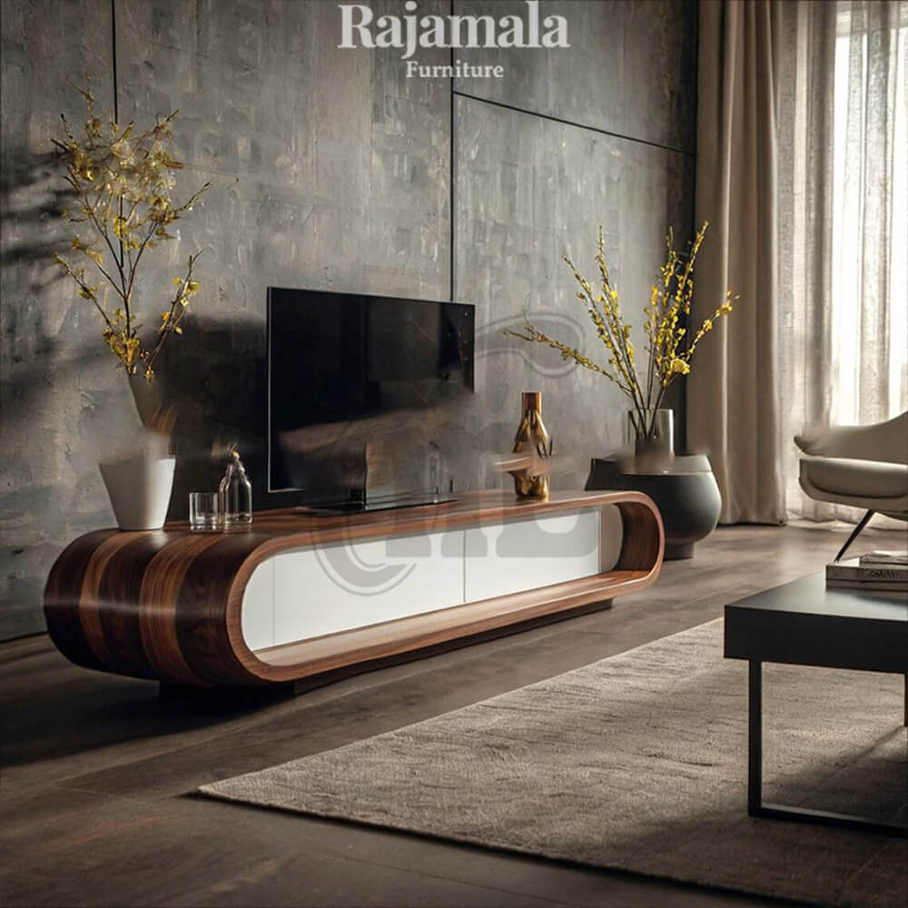 TV Stand Minimalist Curved Design Solid Teak Wood RM-42 - Image 2