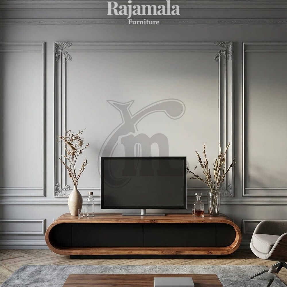 TV Stand Minimalist Curved Design Solid Teak Wood RM-42