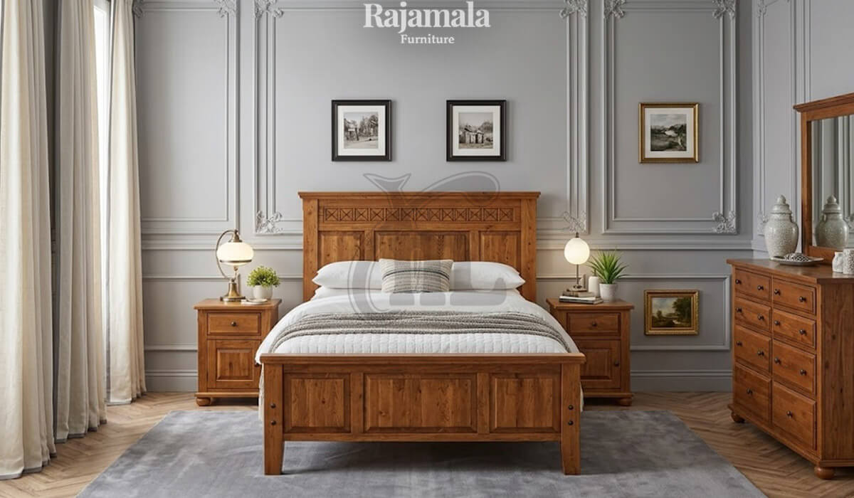 Teak Wood Bed Frame Natural Simple Minimalist RM-23