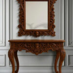 Console And Mirror Luxury Carving Palace Style Teak Wood RM-61