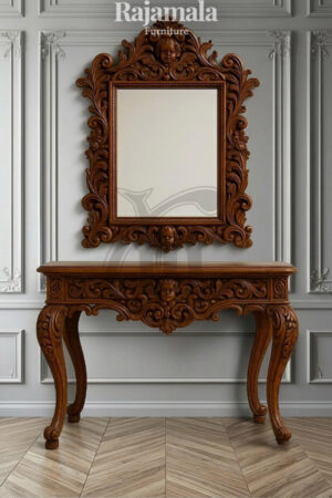 Console And Mirror Luxury Carving Palace Style Teak Wood RM-61