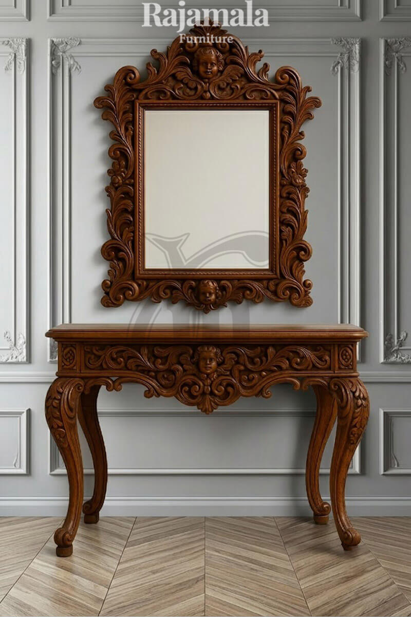Console And Mirror Luxury Carving Palace Style Teak Wood RM-61