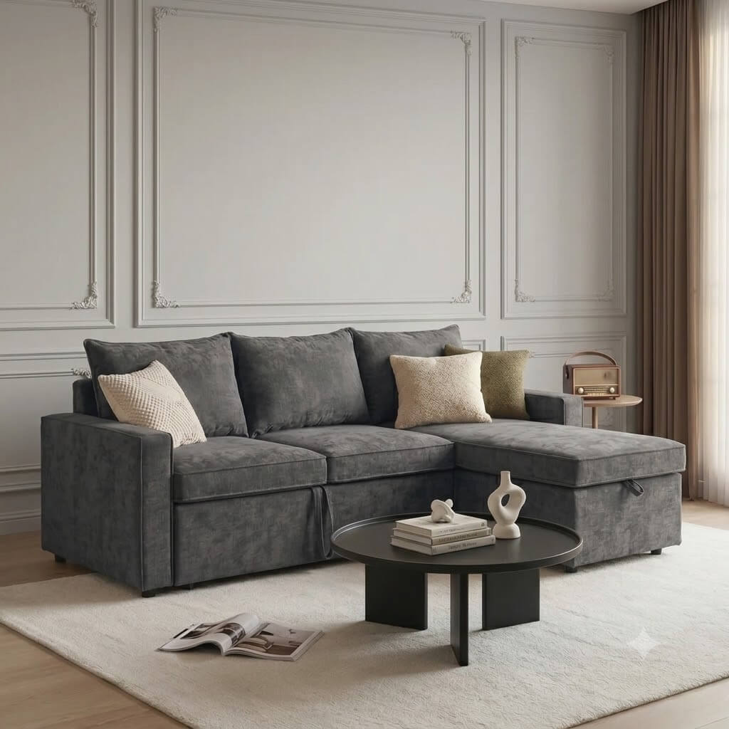 Sectional Sofa Soft Beludru Fabric Minimalist Design RM-57
