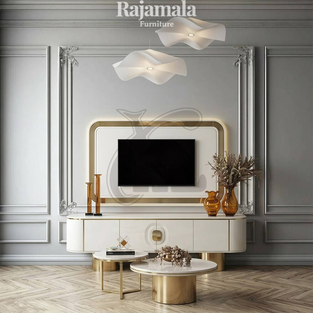 TV Stand Minimalist White Glossy Elegant Living Room RM-50 TV Stand Minimalist White Glossy Elegant Living Room RM-50
