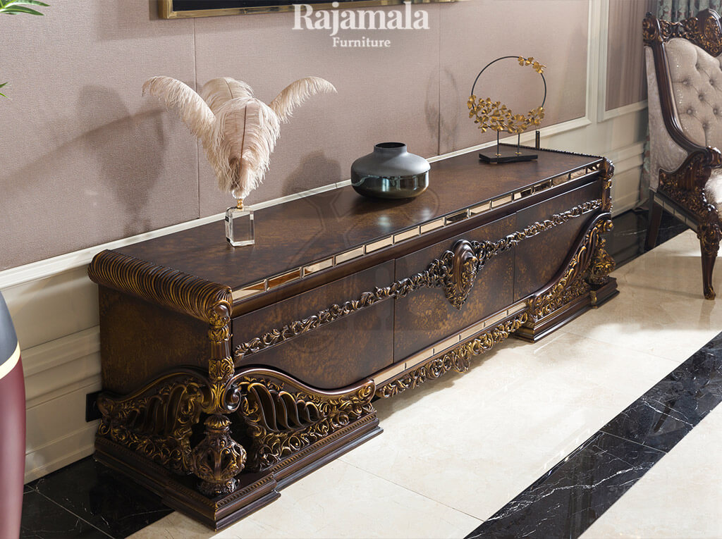 Majestic Royal Walnut TV Stand Gold Accents RM-107.1