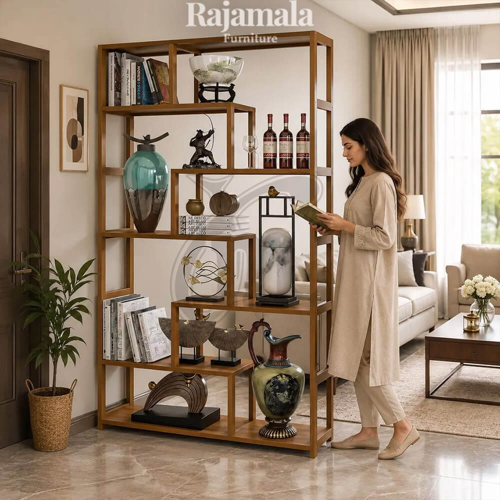 Minimalist Partition Bookshelf Solid Teak Wood RM-89.1
