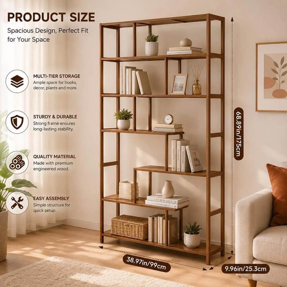 Minimalist Partition Bookshelf Solid Teak Wood RM-89.2