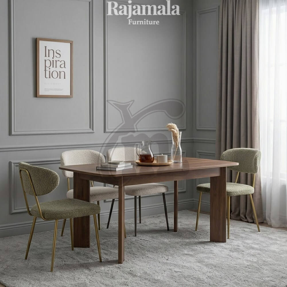 Premium Stainless Steel Base Dining Table Teak Wood RM-96 Premium Stainless Steel Base Dining Table Teak Wood RM-96