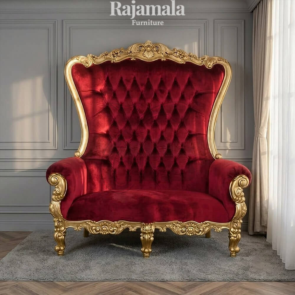 Royal Queen Chair 2 Seater Red Velvet Fabric Color RM-81 Royal Queen Chair 2 Seater Red Velvet Fabric Color RM-81
