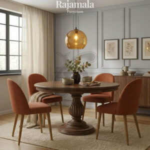 Meja Makan Jepara Minimalis Desain Bundar Simple Interior Style RM-160