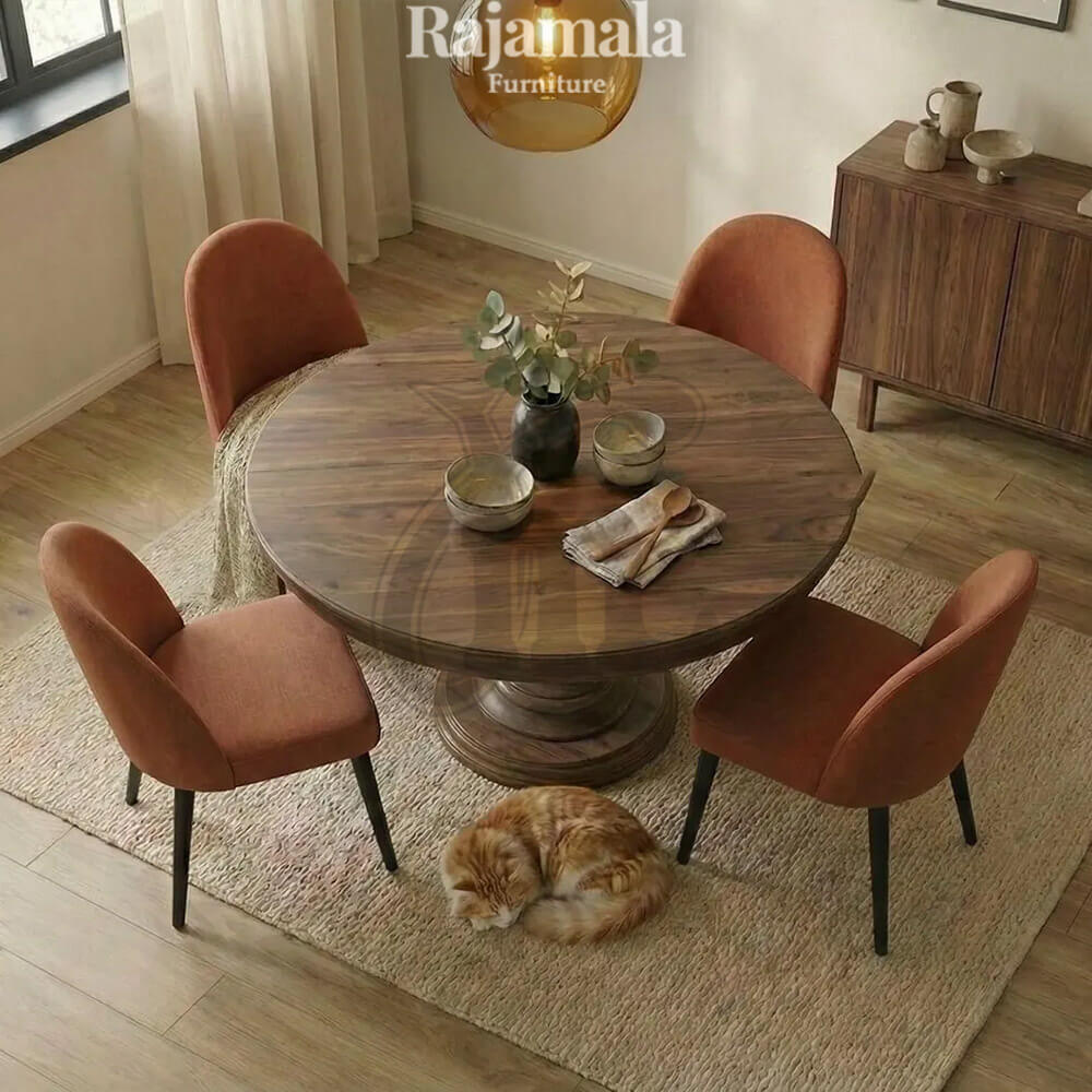 Meja Makan Jepara Minimalis Desain Bundar Simple Interior Style RM-160.1