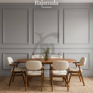 Meja Makan Minimalis Jati Oval Design Kayu Solid RM-157