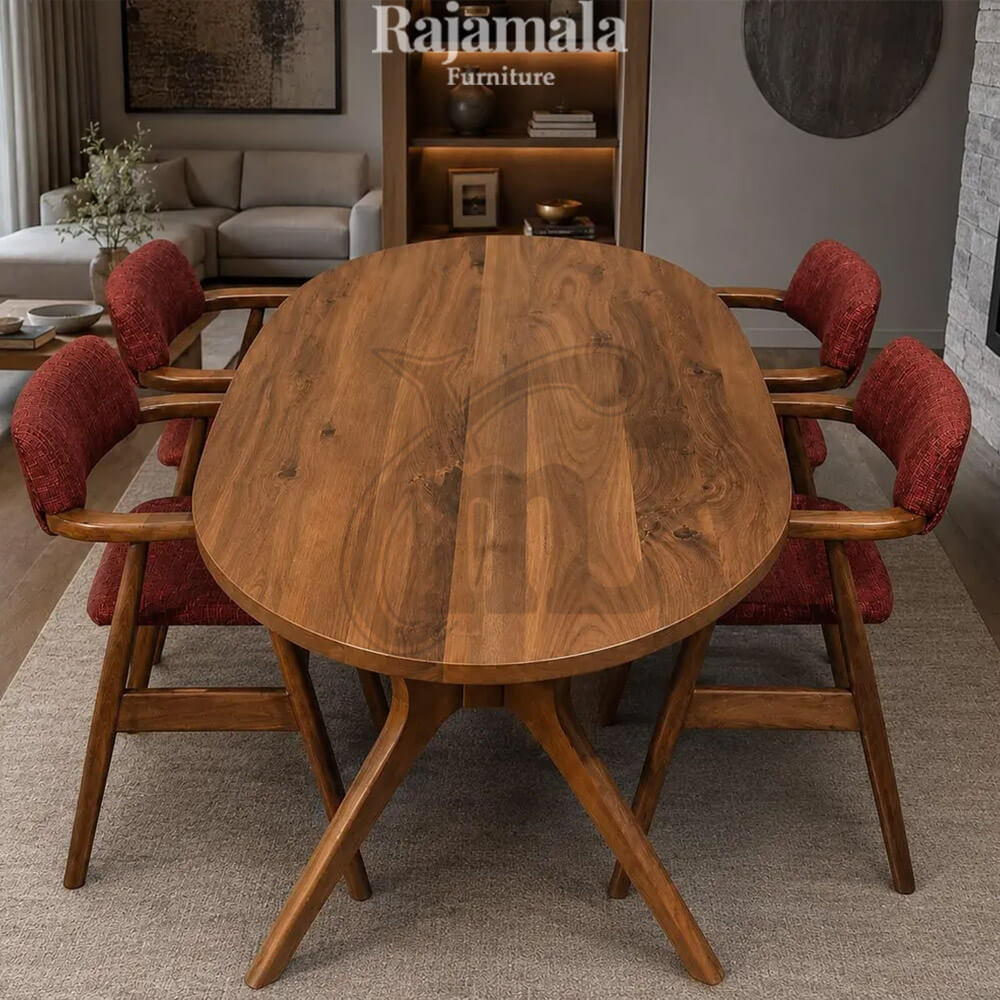 Meja Makan Minimalis Jati Oval Design Kayu Solid RM-157.1