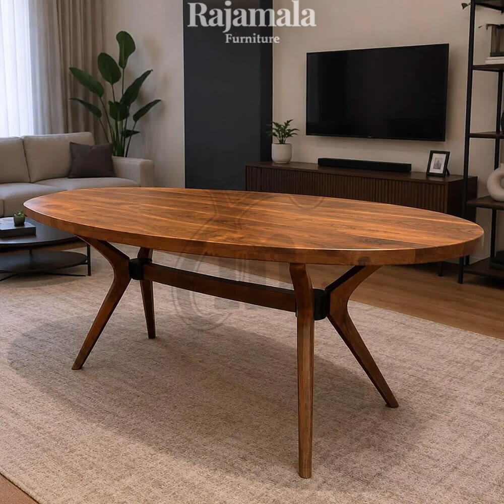 Meja Makan Minimalis Jati Oval Design Kayu Solid RM-157.2