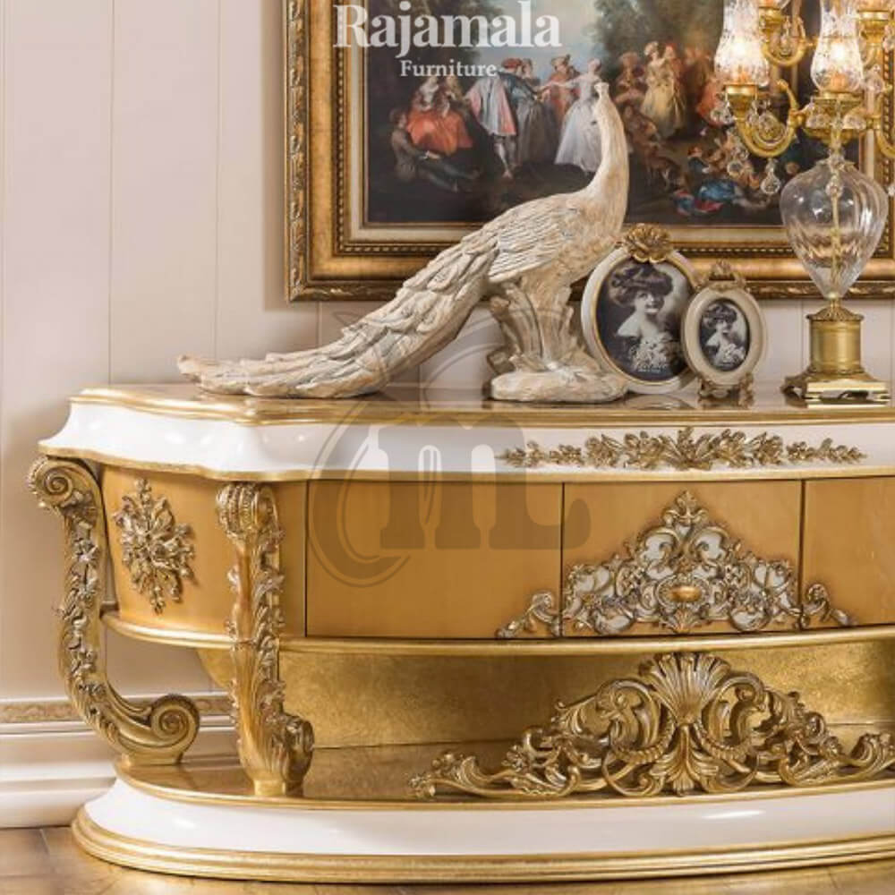 Meja TV Ukiran Jepara Mewah Golden Leaf Color Classic Elegant RM-188.1