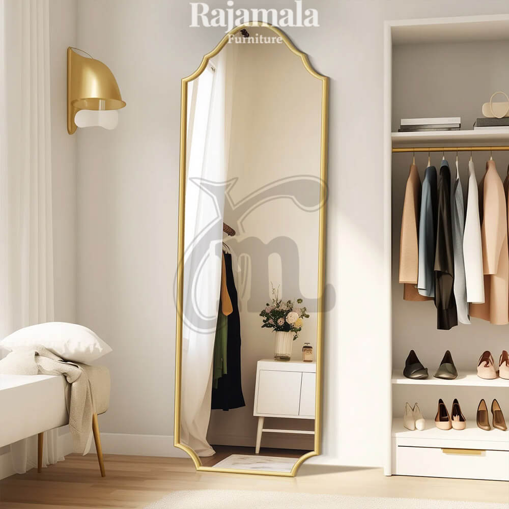 Cermin Dinding Minimalis Stand Mirror Design List Gold RM-195.1