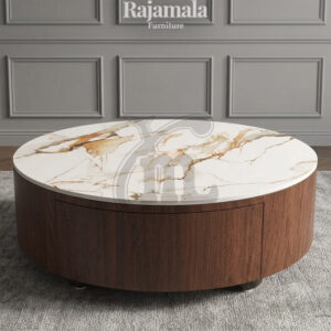 Meja Tamu Bundar Minimalis Modern Design Top Carara Marble RM-199
