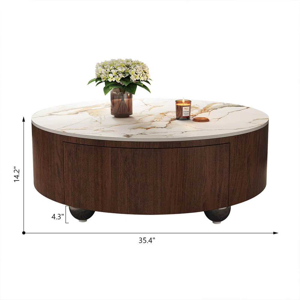 Meja Tamu Bundar Minimalis Modern Design Top Carara Marble RM-199.2