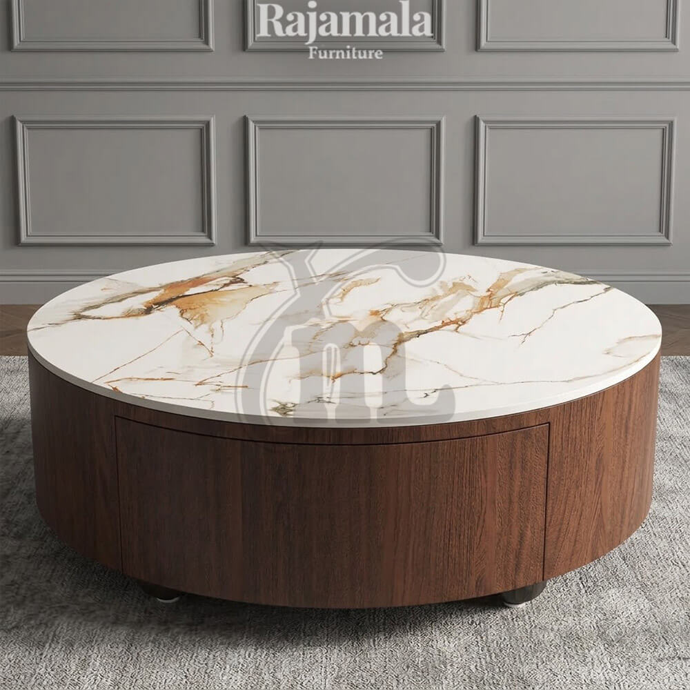 Meja Tamu Bundar Minimalis Modern Design Top Carara Marble RM-199 Meja Tamu Bundar Minimalis Modern Design Top Carara Marble RM-199