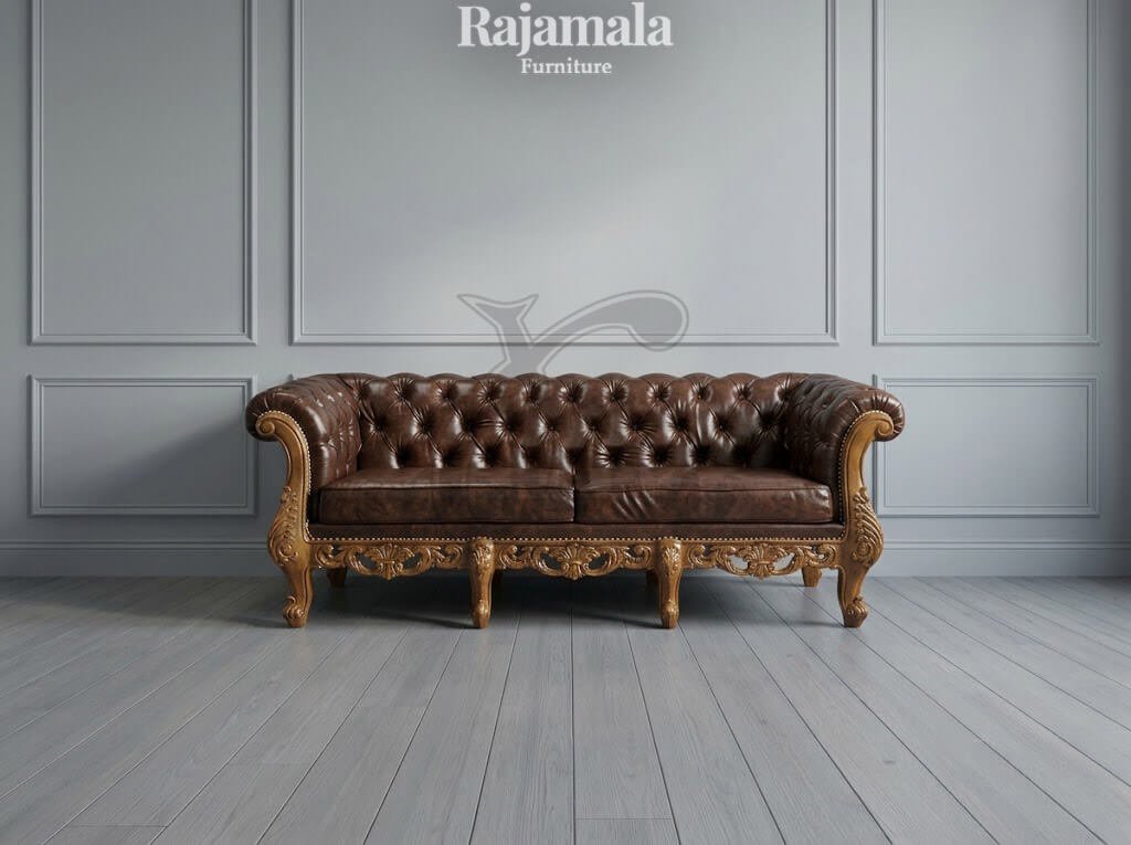 Sofa Tamu Mewah Kayu Jati Klasik Natural Walnut RM-207.1