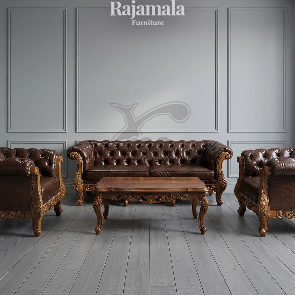 Sofa Tamu Mewah Kayu Jati Klasik Natural Walnut RM-207 Sofa Tamu Mewah Kayu Jati Klasik Natural Walnut RM-207