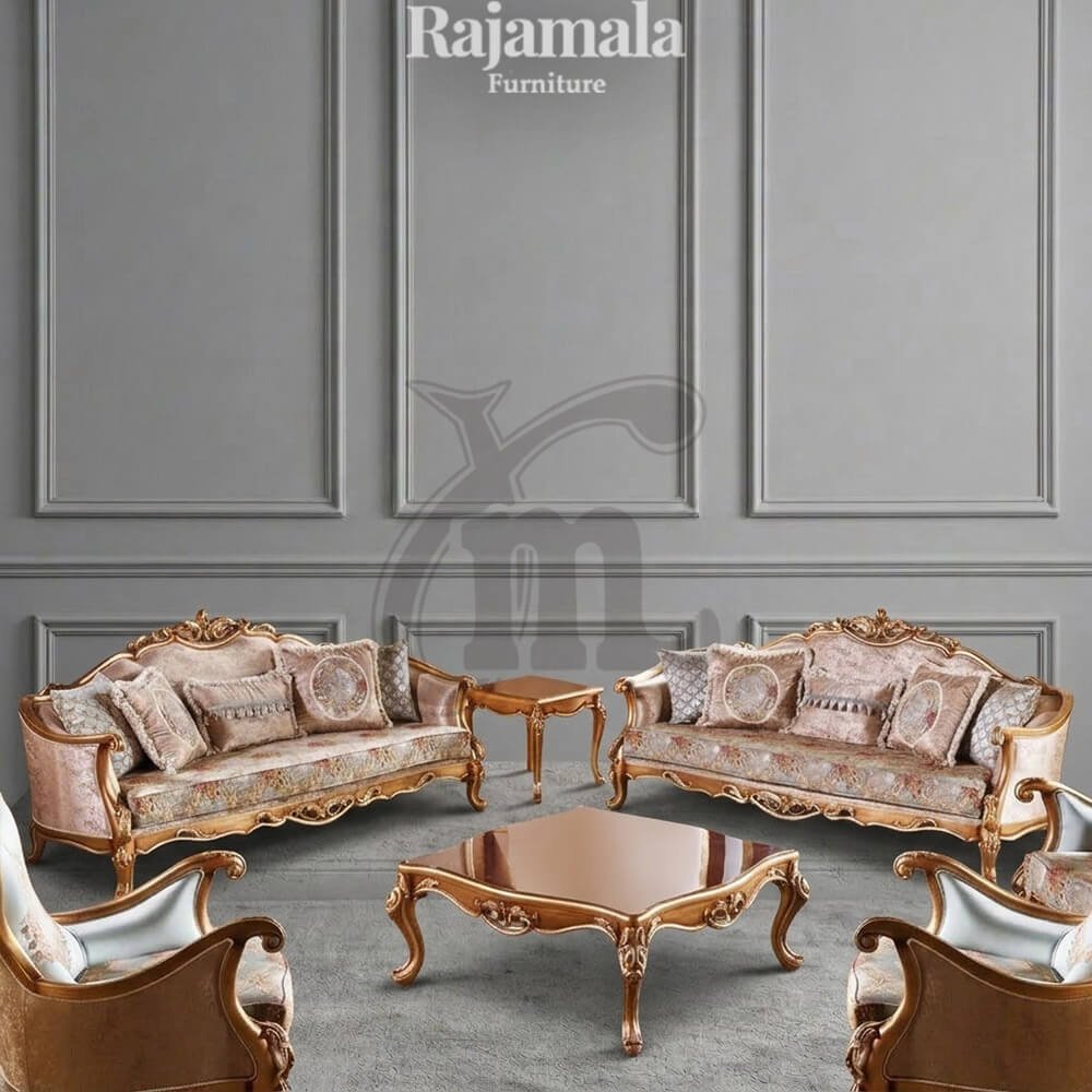 Sofa Tamu Mewah Klasik Ukiran Jepara Gold Leaf Design RM-205 Sofa Tamu Mewah Klasik Ukiran Jepara Gold Leaf Design RM-205