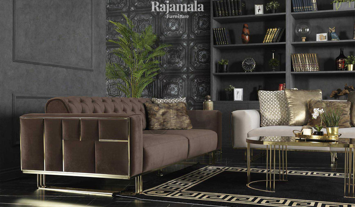 Sofa Tamu Stainless Steel Minimalis Luxury Golden List Candy RM-202.1