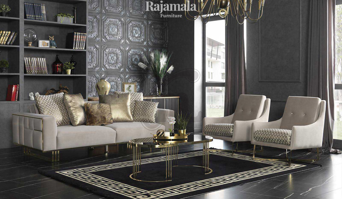 Sofa Tamu Stainless Steel Minimalis Luxury Golden List Candy RM-202.2
