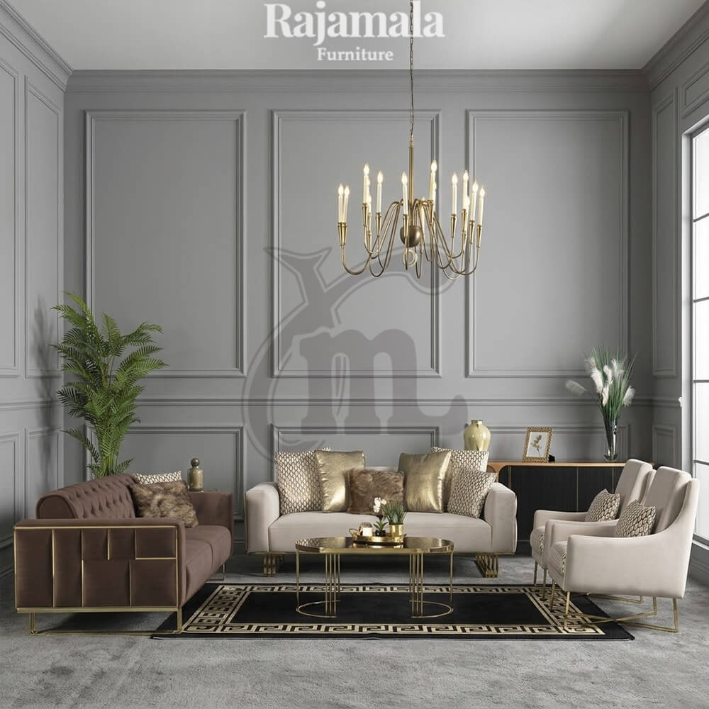 Sofa Tamu Stainless Steel Minimalis Luxury Golden List Candy RM-202 Sofa Tamu Stainless Steel Minimalis Luxury Golden List Candy RM-202